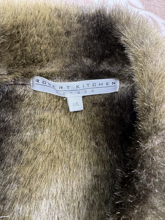 Robert Kitchen Canada VEST Leaves Faux Fur Women's Size L Blue Reversible - Picture 3 of 8